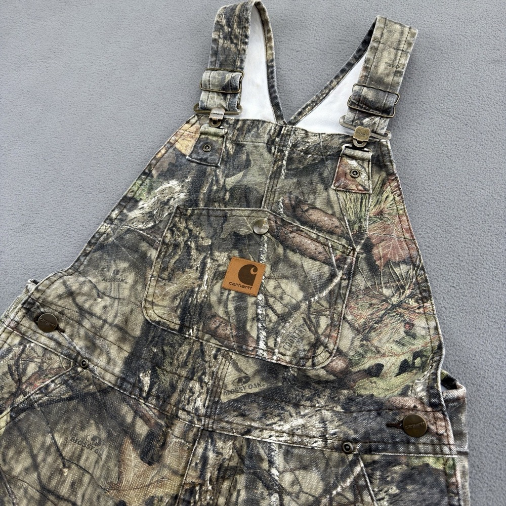 Carhartt Boys Size 12 Mossy Oak Camo Loose Fit Insulated Canvas Bib Overalls